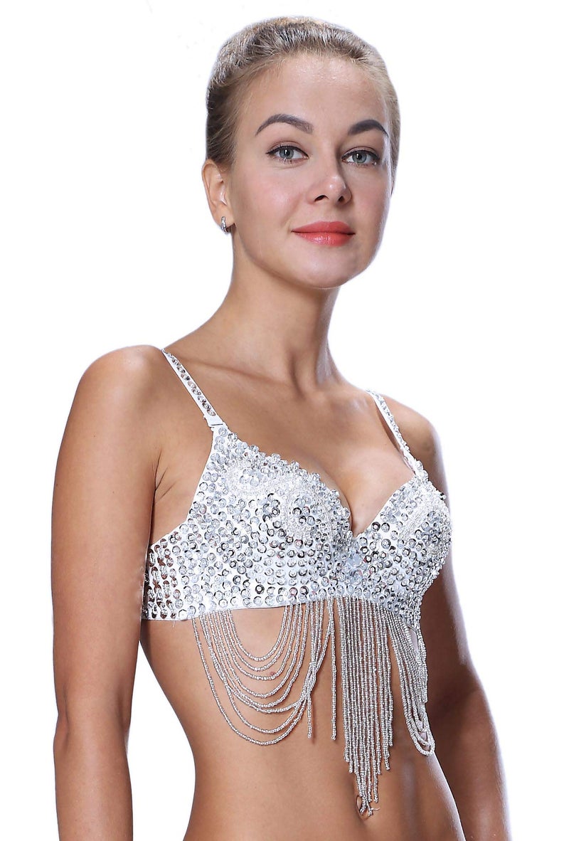 Seawhisper Mermaid Tops Women Silver Bra Sequin Diamond Bedazzled Beyonce Renaissance Tour Outfit Concert Sparkly Halloween Costumes - Image 2